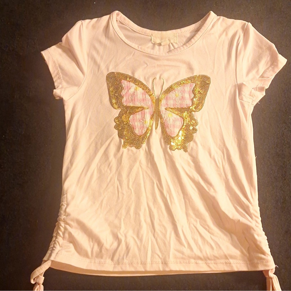 btween Girls 6 White Short Sleeve Butterfly Graphic Sequin Crew Neck T-Shirt